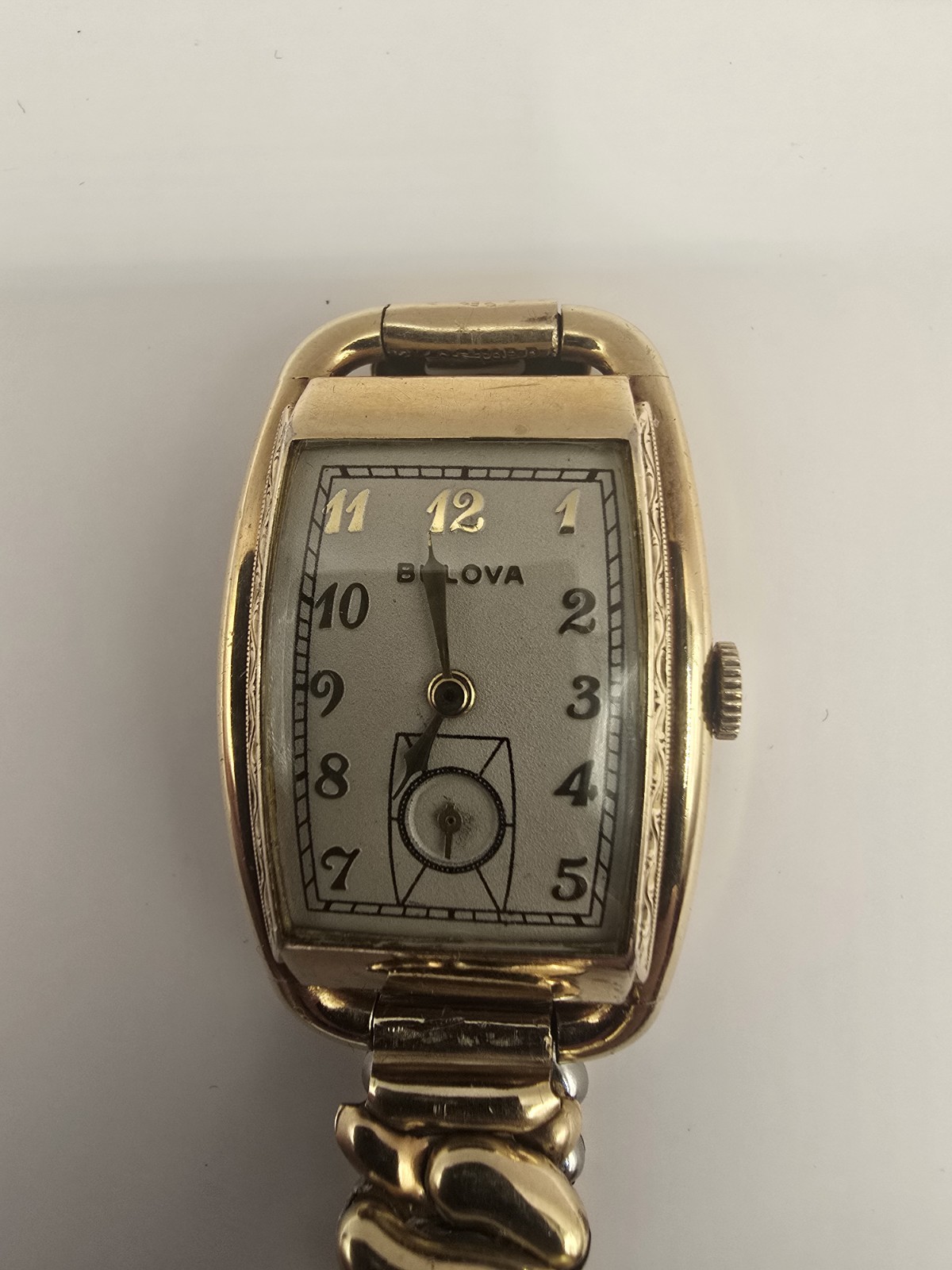 Vintage Bulova Rectangular Seconds Subdial 10K Go… - image 1