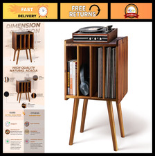 Wooden LP Record Player Stand with 4 Cabinets, Holds 100 Vinyls, Metal Storage,