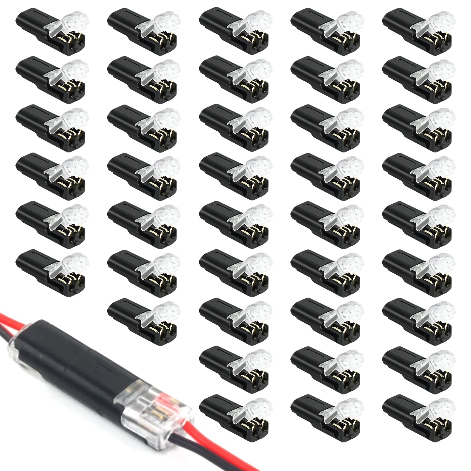 40x 2 Pin Solderless Push Connectors for 18-22 AWG LED Wiring