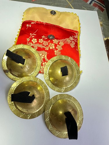 Vintage Brass Finger Cymbals Zills Zils Pair Belly Dance Etched Design 2 Pair