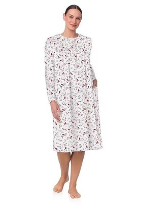 Cardinal Bird Print Sz Medium Soft Velour Lounge Night Gown Side Pockets ARIA
