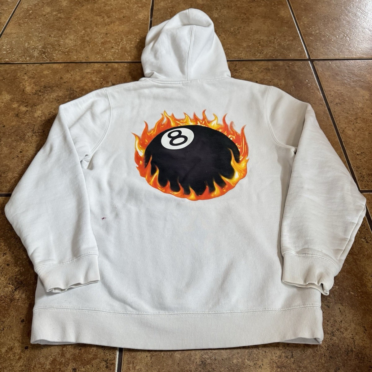 Stussy 8 Ball World Wide Hoodie Size Small Men Solid Off White