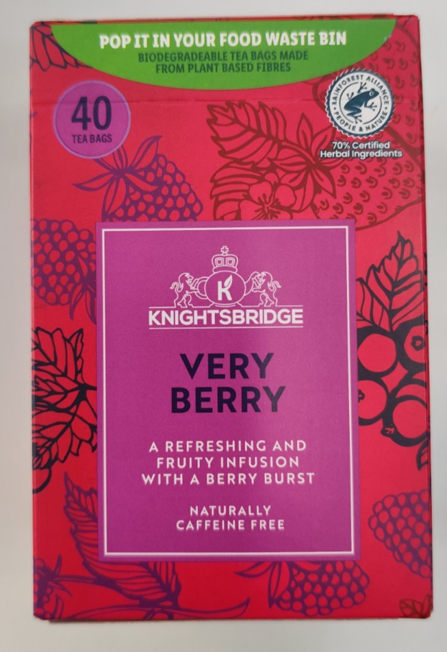 Knightsbridge VERY BERRY Tea bags Hibiscus infusion Fruit 40 Caffeine Free
