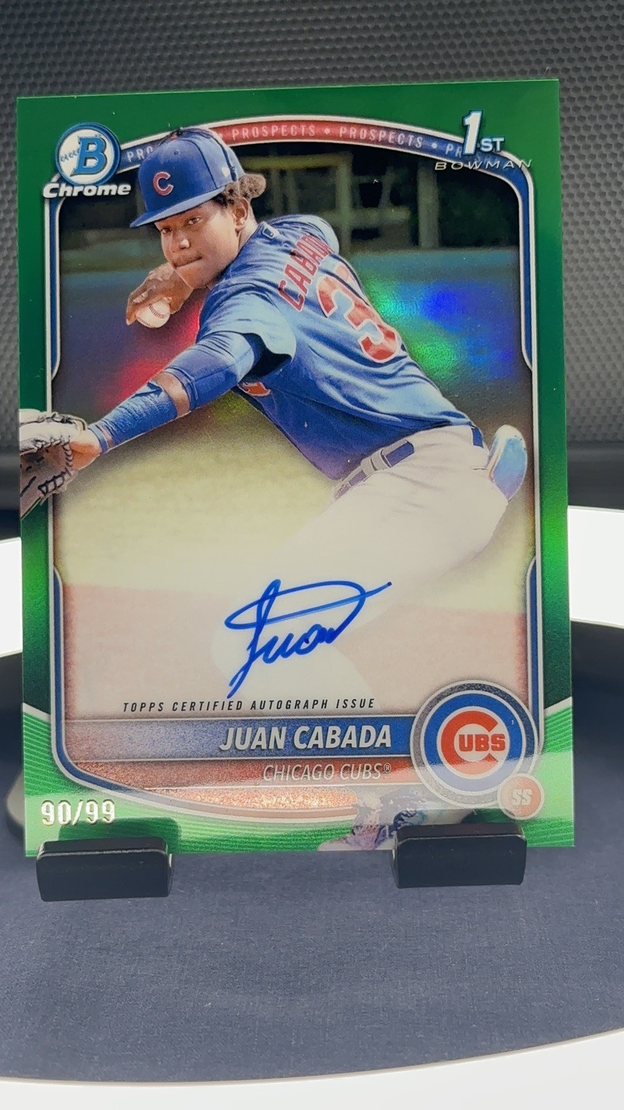 2025 Bowman Chrome Juan Cabada Auto 1st Prospect True Green Refractor /99
