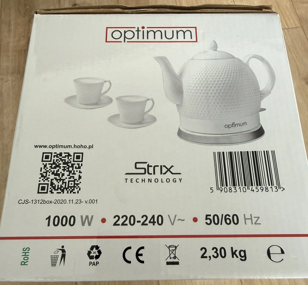 Optimum CJS-1312 White 1000Watts 220-240V 1.2L Ceramic Electric Kettle with cups
