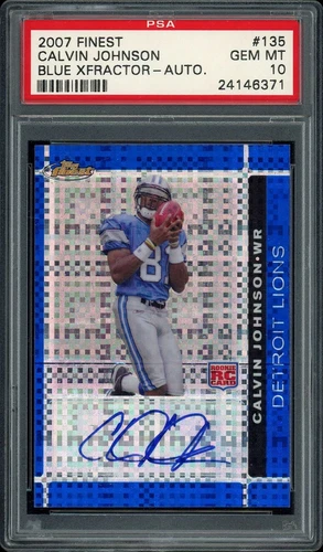 2007 Topps Finest Calvin Johnson Blue Xfractor Rookie Auto /50 #135 PSA 10