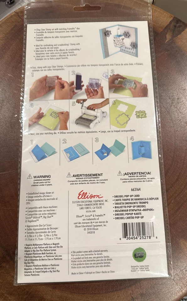 Sizzix Happy Hanukkah Framelits With Stamps 663164 Dreidel Pop Up Card Set Retir - Image 2 of 2