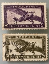 LOT DE 4 TIMBRES OBLITÉRÉS / POSTE AÉRIENNE / INDOCHINE / vers 1946 / BON ÉTAT /