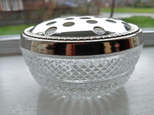 Silver plated rim ornate glass posy bowl with 25 flower holes.