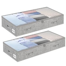 2 Pack 100L Under Bed Storage Containers, Low Profile Closet Grey - 2 Pack