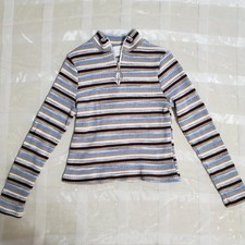 Knit Waves Vintage Sweater Girls Large 14 16 Knitted Striped Muted Cool Blue