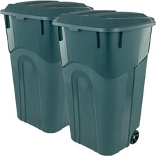 2-PCS 32 Gallon Wheeled Outdoor Garbage Trash Can with Attached Snap Lock Lid