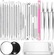 22PCS Blackhead Remover Tool Kit Stainless Steel Acne Extractor Set Face Care