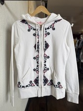 VTG Y2K Lucky Brand Hoodie Boho Embroidered Zip Sweatshirt Women's Sz M White