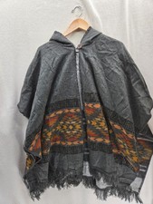 Hooded Fringe Southwestern Boho Poncho One Size