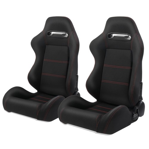 2pcs Left Right Reclinable Sports Bucket Racing Seats Red Stitch Black Cloth