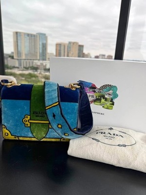Prada Trompe L'oeil Cahier Crossbody In Multicolor Velvet Entrupy Certificate 