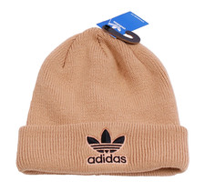 Adidas Men's One Size Beige Knit Cuff Beanie Trefoil Logo
