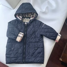 Vest Jacket 4T Burberry blue fleeced removable hood small scratch