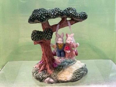 Vintage K s Collection - Easter Bunnies on Swing Under Tree - 4.5  Figurine NICE
