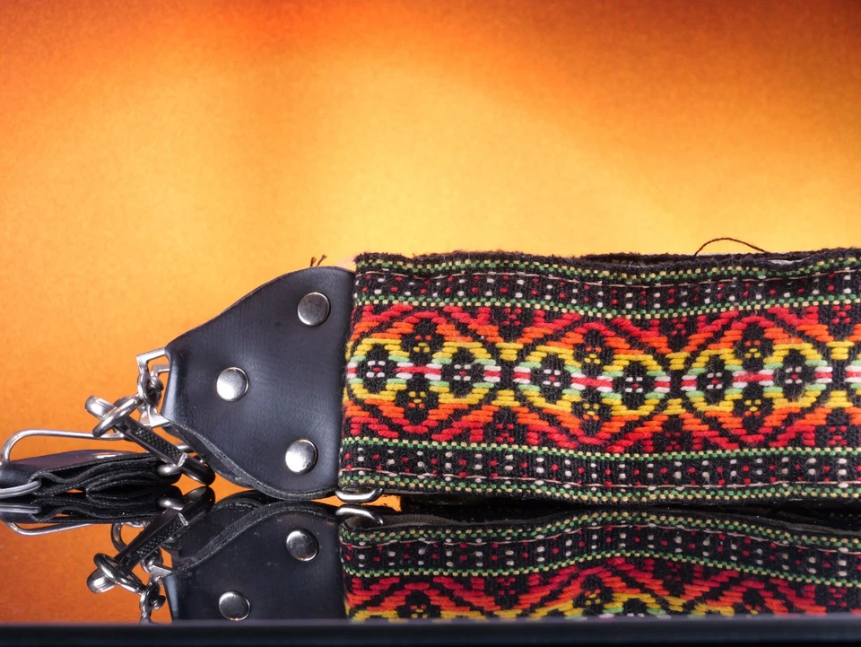 Vintage Hippie Camera Strap Green Orange Yellow with 2Film Pockets - Image 2 of 4