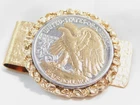Money Clip Gold Plated Walking Eagle Liberty Half Dollar Coin MC215