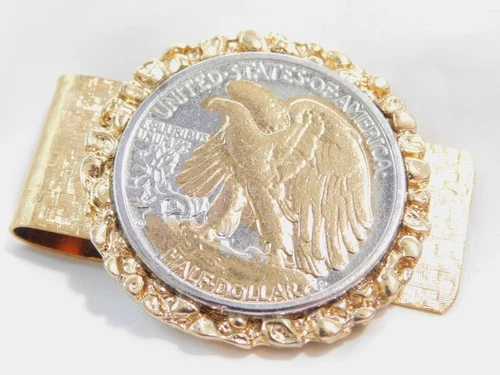 Money Clip Gold Plated Walking Eagle Liberty Half Dollar Coin MC215
