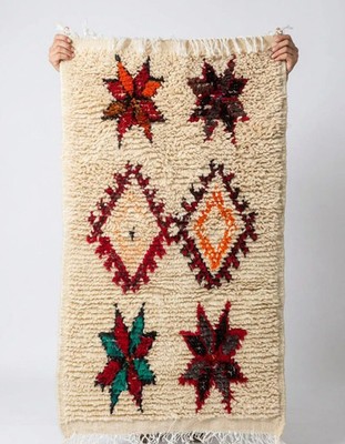Handwoven Azilal Berber Carpet   Colorful Stars & Diamonds   Boho