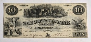 1857 Gosport Indiana IN The Citizens Bank of Gosport $10 Obsolete Banknote VF