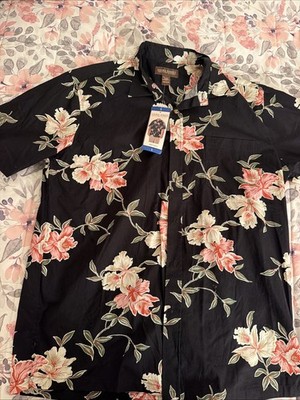 Cooke Street Men's short Sleeve Aloha Hawaiian Shirt Cotton Floral Black Size L