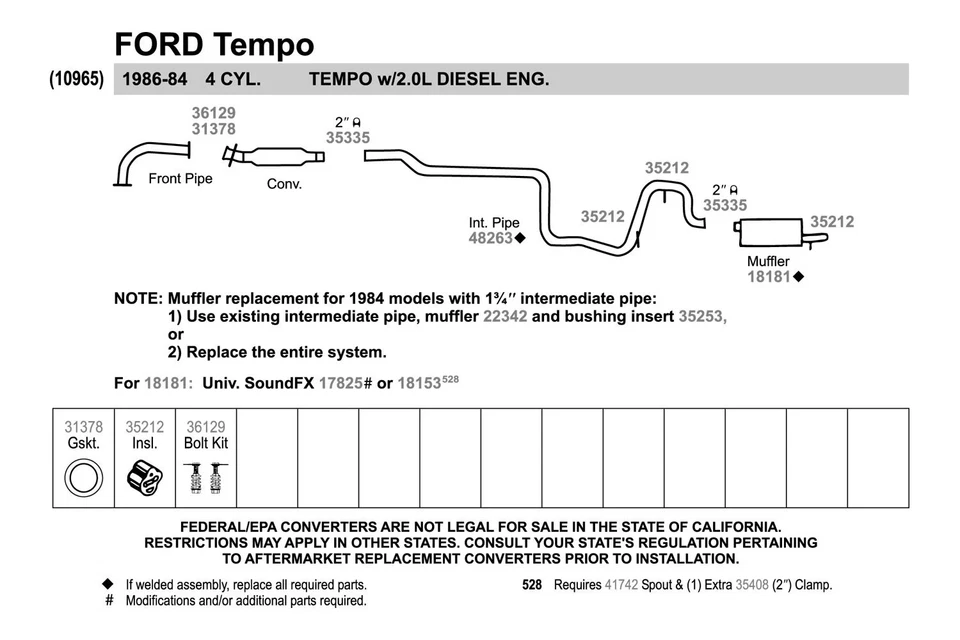 For Ford Tempo 84-94 SoundFX Steel Round Direct-Fit Aluminized Exhaust Muffler — 第 3/4 张图片