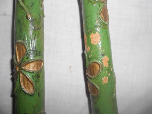 2 Vintage Cast Metal Goldtone Victorian Candle Holders w/ Snuffer & Wood Candles - Picture 8 of 9