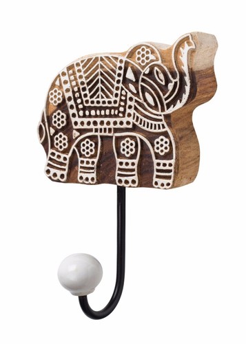 Elefante bianco gancio da parete in legno design attraente intagliato a mano in India-16 cm NUOVO - Foto 1 di 9