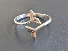 Sterling Silver Whale Tail Adjustable Ring - Silver Ocean Whale Tails Band Ring