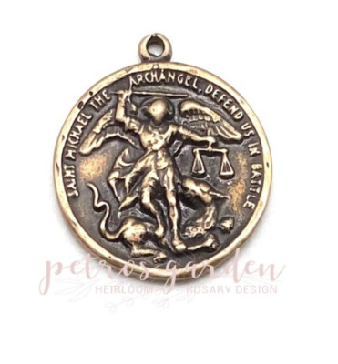 Solid Bronze ST MICHAEL RAISED Medal Antique Vintage Reproduction #PG7110
