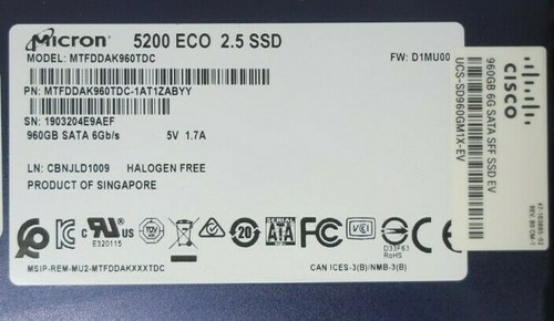 Cisco UCS-SD960GM1X-EV 960GB 2.5" SATA 6Gb/s Enterprise Solid State Drive SSD - Picture 2 of 3