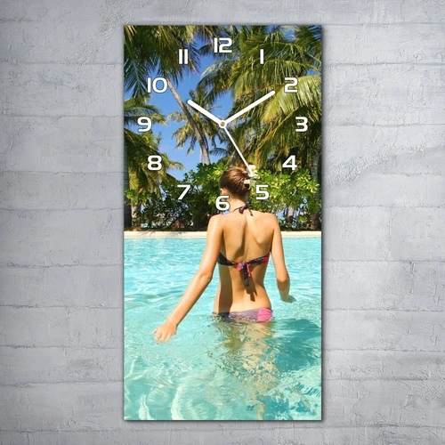 Wanduhr Glasuhr 30x60 Küchenuhr Bürouhr Pool auf einer tropischen Strand insel