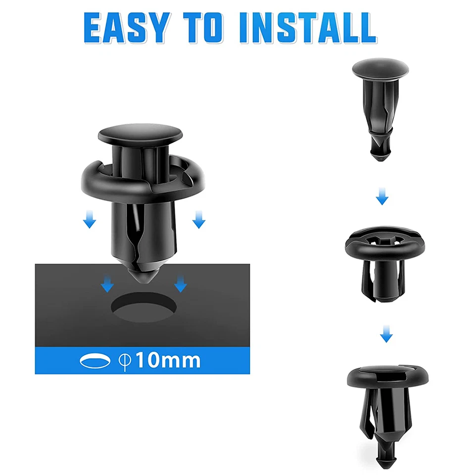 100x For Honda Acura Trim Panel Clips Bumper Fender Push Pin Rivet 10mm Engine - Изображение 3 из 4