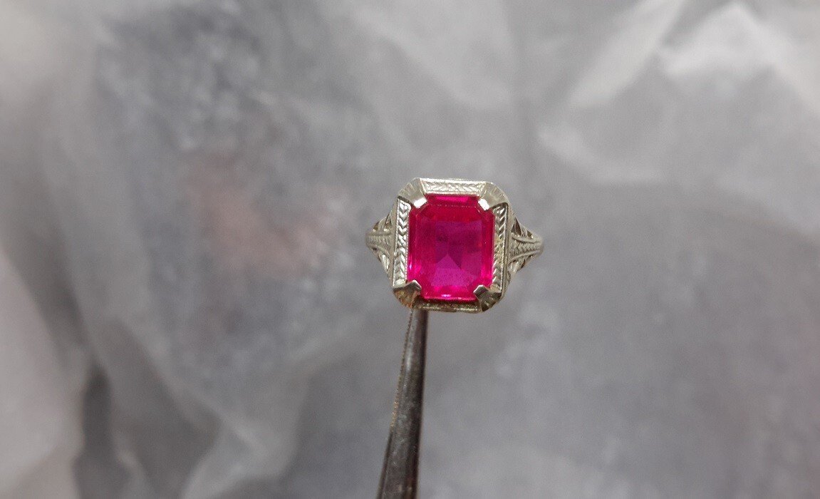 ANTIQUE OSTBY BARTON OB WHITE GOLD RUBY RING RARE MALTESE CROSS MARK