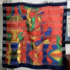 90s Pablo Picasso Square colorful Scarf with texture stripes 40" x 40"
