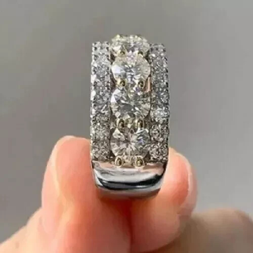 2Ct Round Cut Real Moissanite Eternity Wedding Band Ring 14K White Gold ...