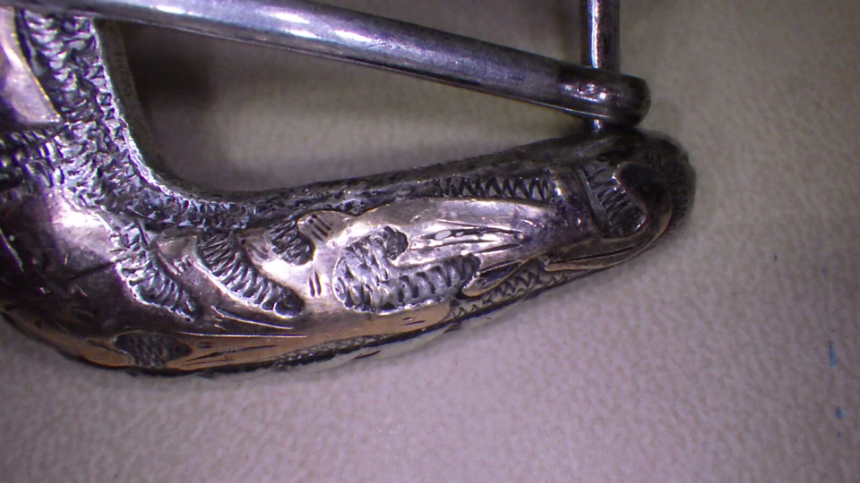 Antique Vintage Deco Sterling Silver 14k Gold Mexico Ranger Heavy Belt Buckle - Image 3 of 4