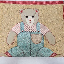 Vintage Childs Crib Throw Quilt Bear Button Eyes 40 x 40"
