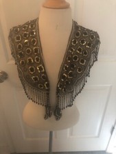 Beaded Sequin Collar Gold Black Drape Shrug Fringe Shoulder Shawl Wrap