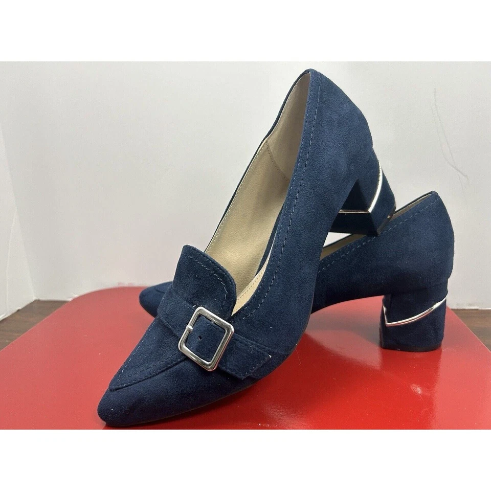 Zapatos mocasines Rialto para mujer tacones altos azul plata hebilla 8,5 M Foto 2 de 4