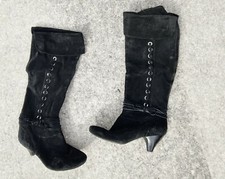 Nine West Womens nwadele adele Knee Hi Boots Black Suede leather Sz 7.5M vintage
