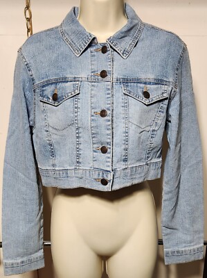 Star Jacket juniors m cropped denim blue chest pockets hem tabs on back