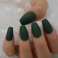 24 Medium Press on nails kit w glue Dark Green coffin matte winter