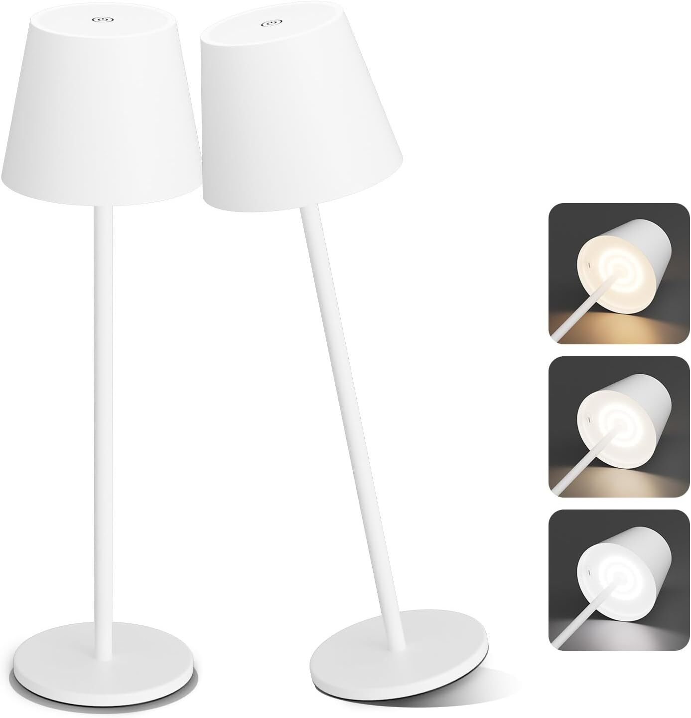 2 Pack White Cordless Table Lamp 6200Mah Battery Powered Table Lamp 3 Color