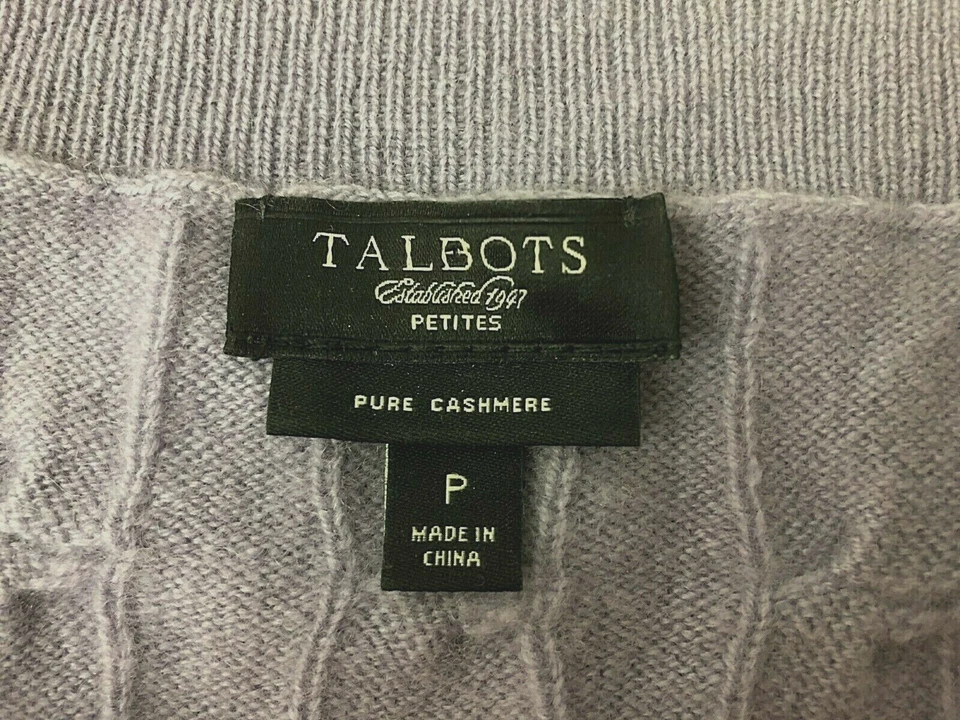 Suéter tejido con cable Talbots Petites 100 % cachemir lavanda cuello en V para mujer talla pequeña Foto 4 de 4